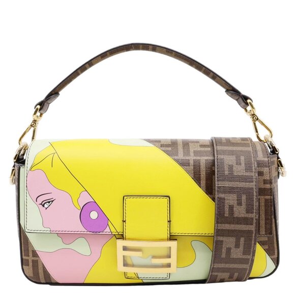 Fendi  FF 1974 Hairdo Girls Inlay Glazed Fabric Baguette Bag Yellow - Picture 1 of 14